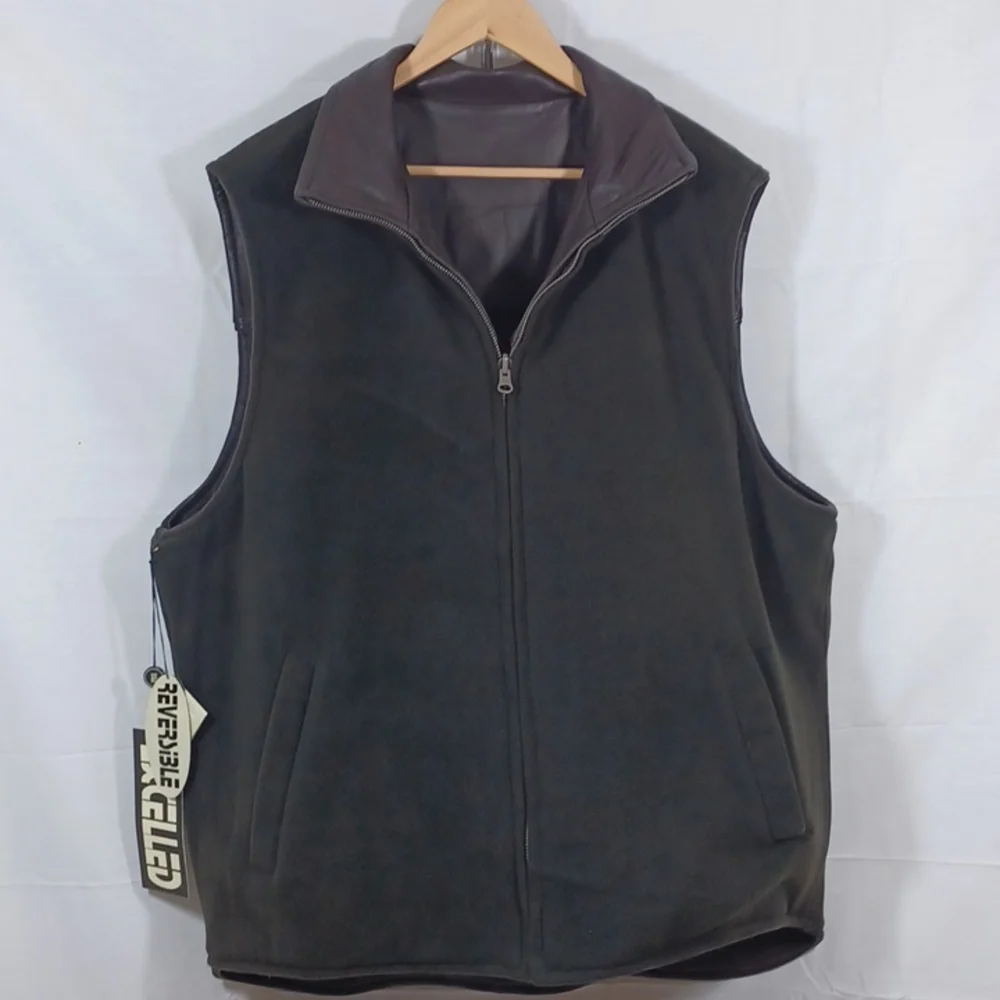 Excelled Mens Leather Reversible Vest Color Brown  Size XL - Picture 6 of 8